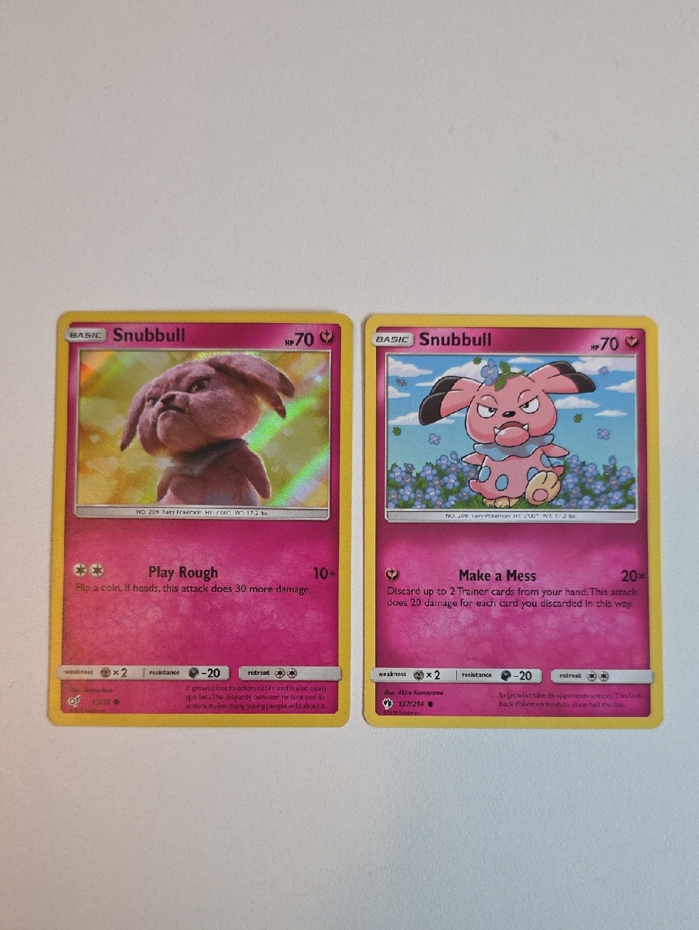 Pokemon Snubbull Trading Cards - Pink and Yellow Accents